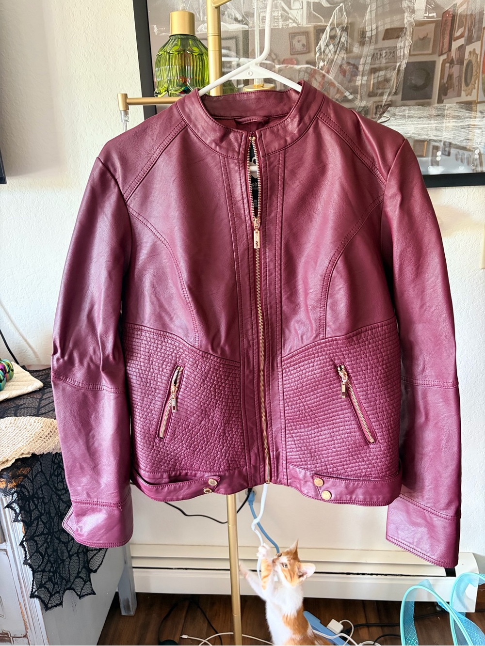 Women's Faux Leather Maroon Motorcycle Jacket size XL
